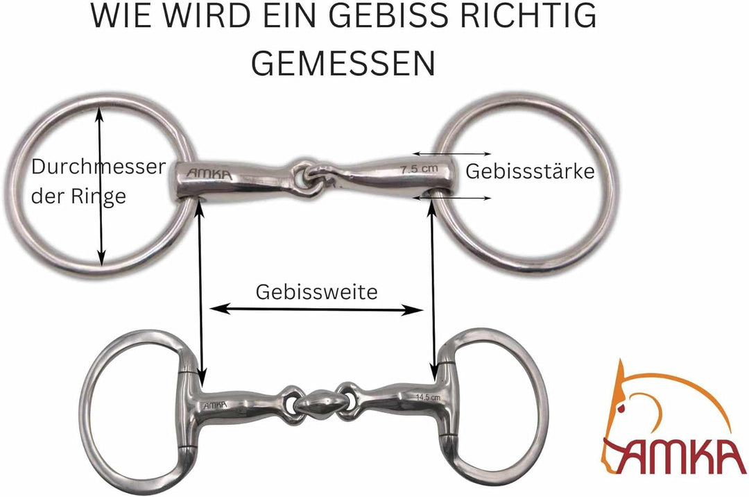 AMKA Knebeltrense Schenkeltrense doppelt gebrochen mit Kupferrolle Edelstahl Stärke 15 mm Ringe 45 m