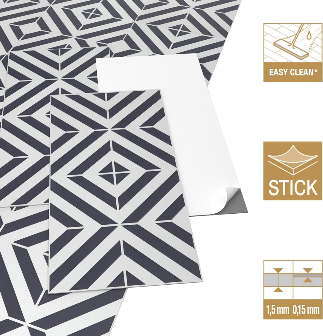 ARTENS - PVC Bodenbelag Banos - Selbstklebende Vinyl-Fliesen - Vinylboden - Geometrischer Fliesen-Ef