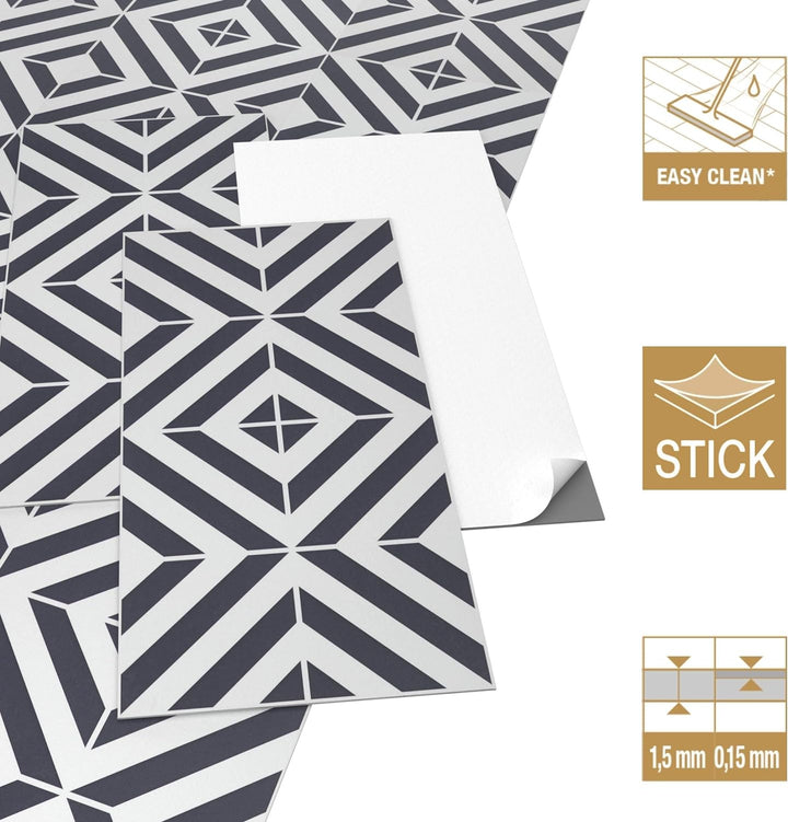 ARTENS - PVC Bodenbelag Banos - Selbstklebende Vinyl-Fliesen - Vinylboden - Geometrischer Fliesen-Ef
