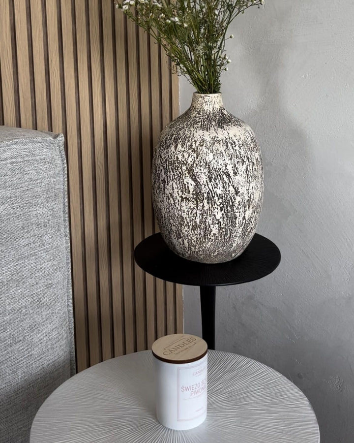 Ovale Blumenvase Terrakotta handgefertigt grau-weiss 36 cm bauchig Modern Vigo