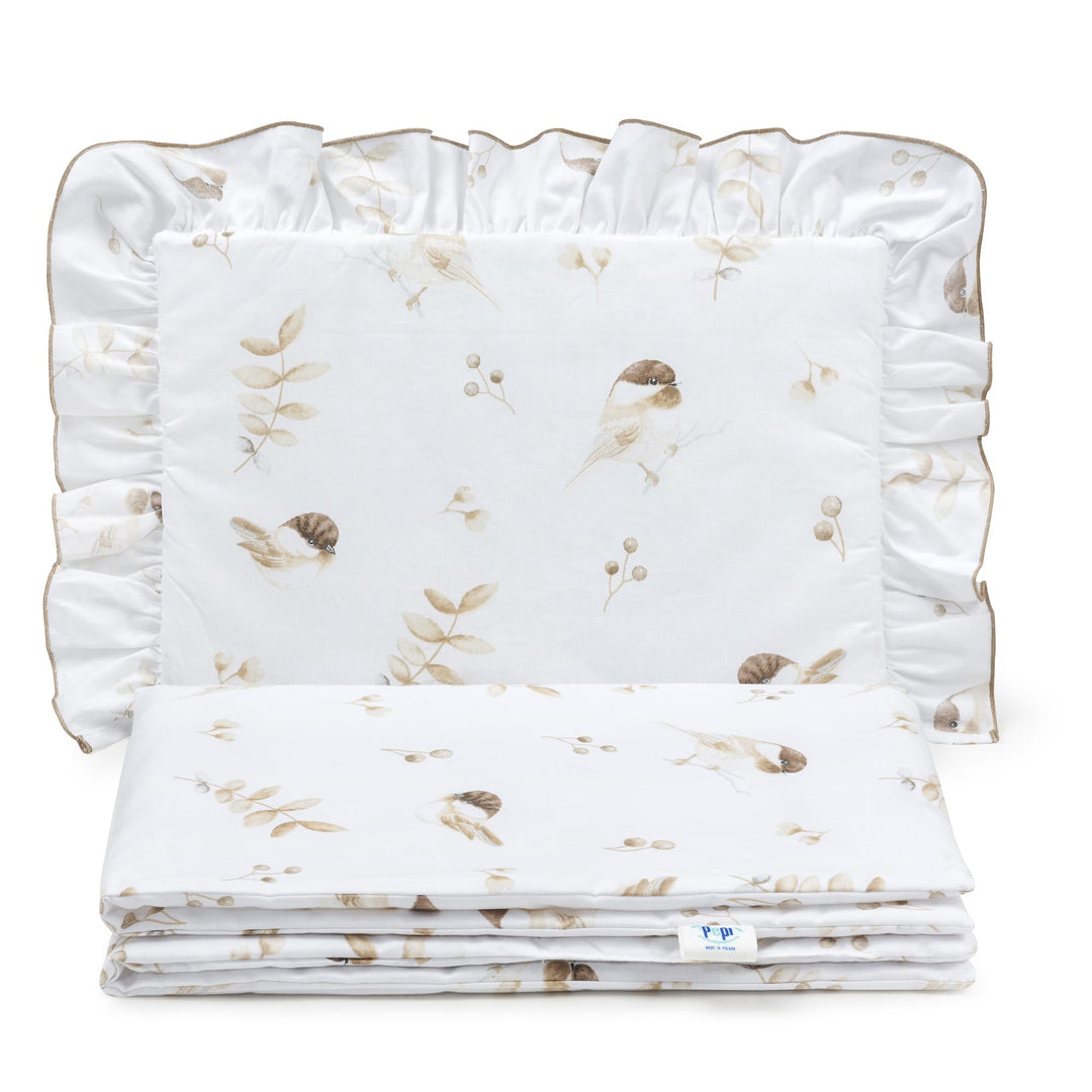 Pepi - Bettwäsche Weiss Rüschen - Kissen 30×40 und Bettdecke mit Füllung 75×100 - Musselin Bettwäsch