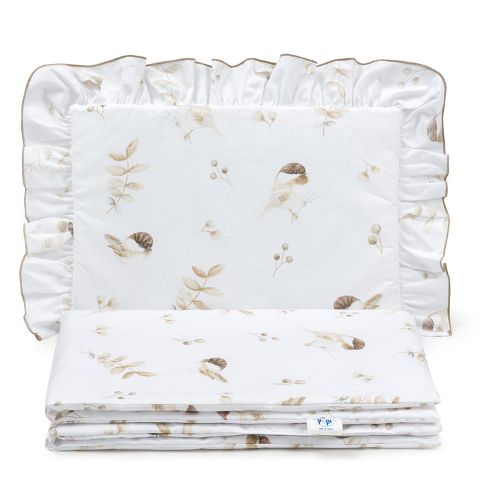 Pepi - Bettwäsche Weiss Rüschen - Kissen 30×40 und Bettdecke mit Füllung 75×100 - Musselin Bettwäsch
