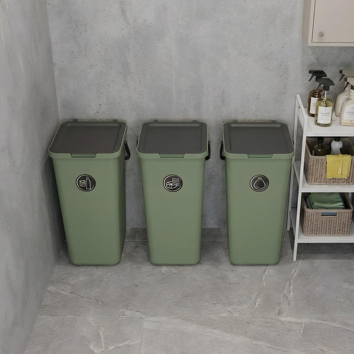 Mülltrennsystem 3 fach, 3x 32l grün, gross, Mülleimer freistehend, geruchsdicht, 34x28x53(H) cm, Grü