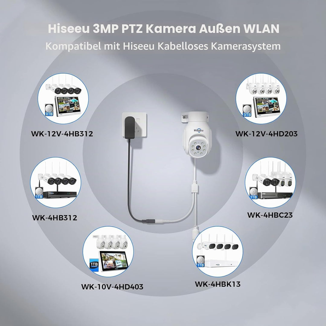Hiseeu 5 MP Überwachungskamera Aussen-WLAN mit automatischer Verfolgung, 350°/90° schwenkbar, Farbna