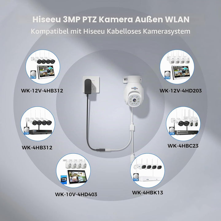 Hiseeu 5 MP Überwachungskamera Aussen-WLAN mit automatischer Verfolgung, 350°/90° schwenkbar, Farbna