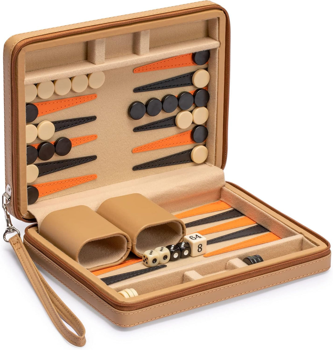 Yellow Mountain Imports Reisespielset Backgammon in Magnetischer Lederoptik, Bozcaada -mit Magnetisc