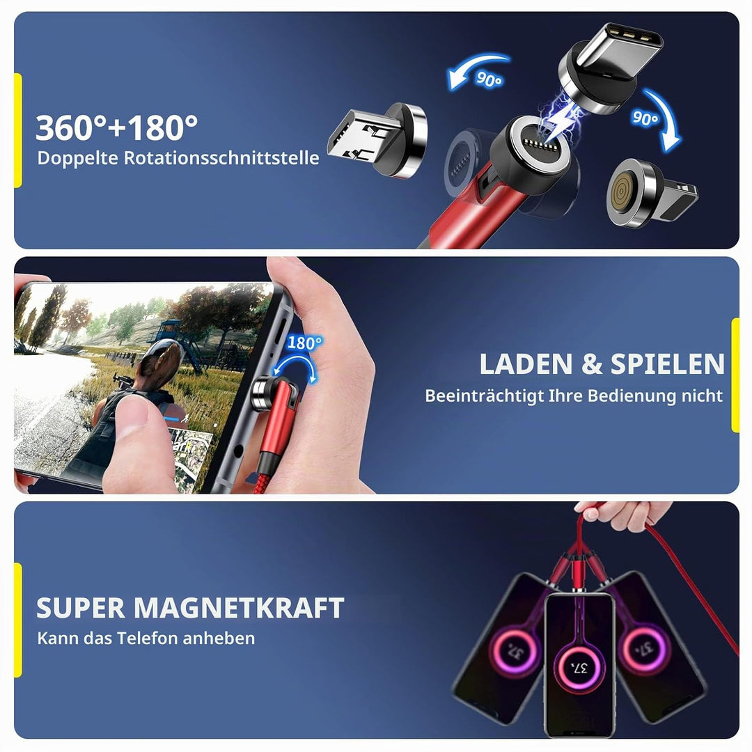 USB C kabel [4Pack 1m+2m+2m+3m] Red 3 in 1 ladekabel magnetisch 540-Grad-Drehung 3A Schnelllade &amp; Da