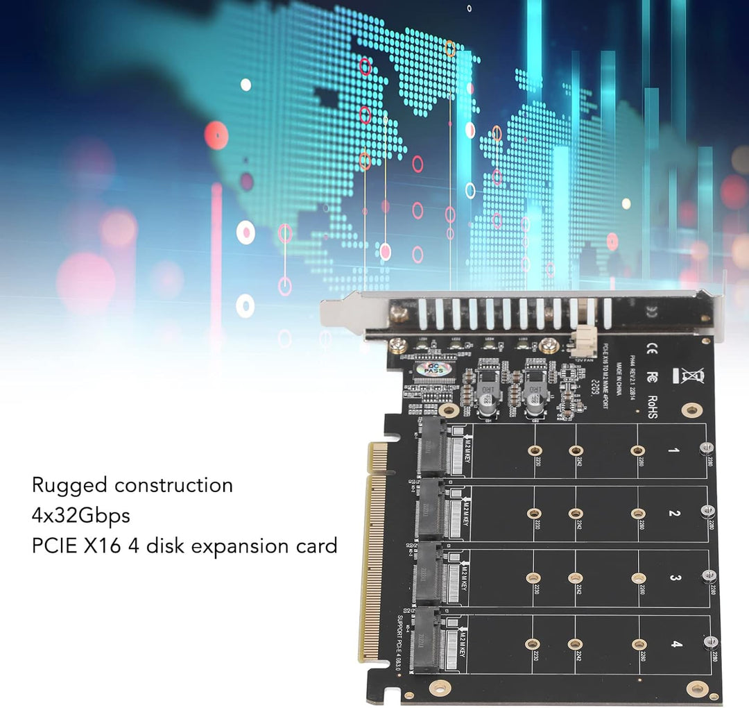 Bewinner 4 Port M.2 NVME SSD auf PCIE X16 Adapter, High Speed 4x32Gbps Soft Raid Card mit Individu