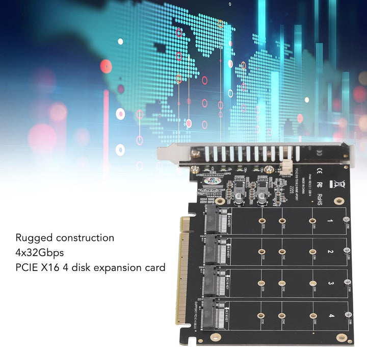 Bewinner 4 Port M.2 NVME SSD auf PCIE X16 Adapter, High Speed 4x32Gbps Soft Raid Card mit Individu