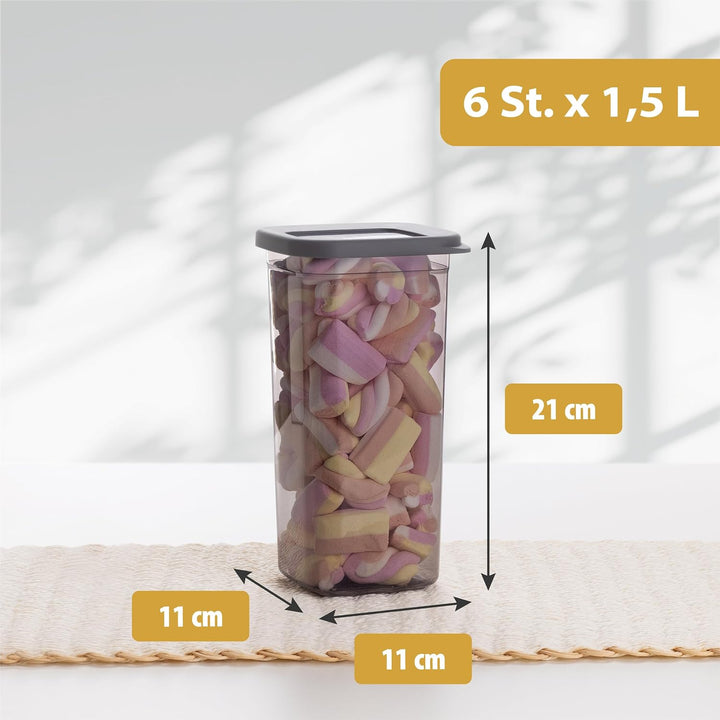 QOONA Luftdichte Vorratsdosen mit Deckel [1500ml - 6er-Set] Anthrazit - Stapelbar &amp; platzsparend für