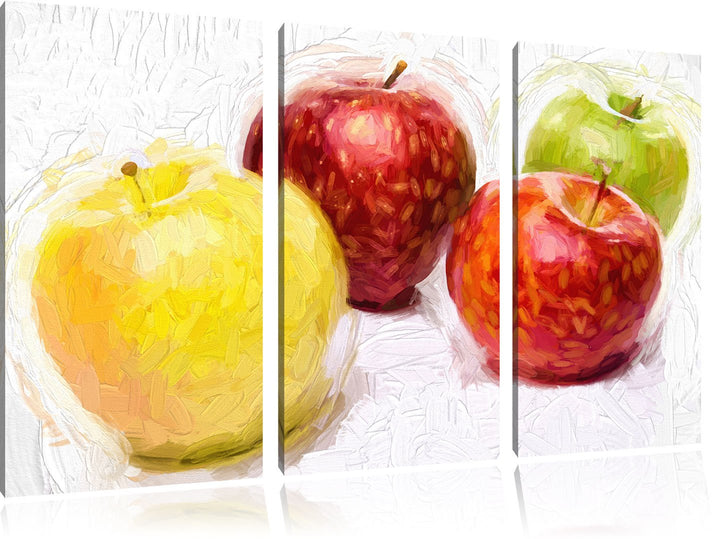 Pixxprint Äpfel / 3-Teilig/Gesamtmass 120cm Leinwandbild bespannt auf Holzrahmen/Wandbild Kunstdruck