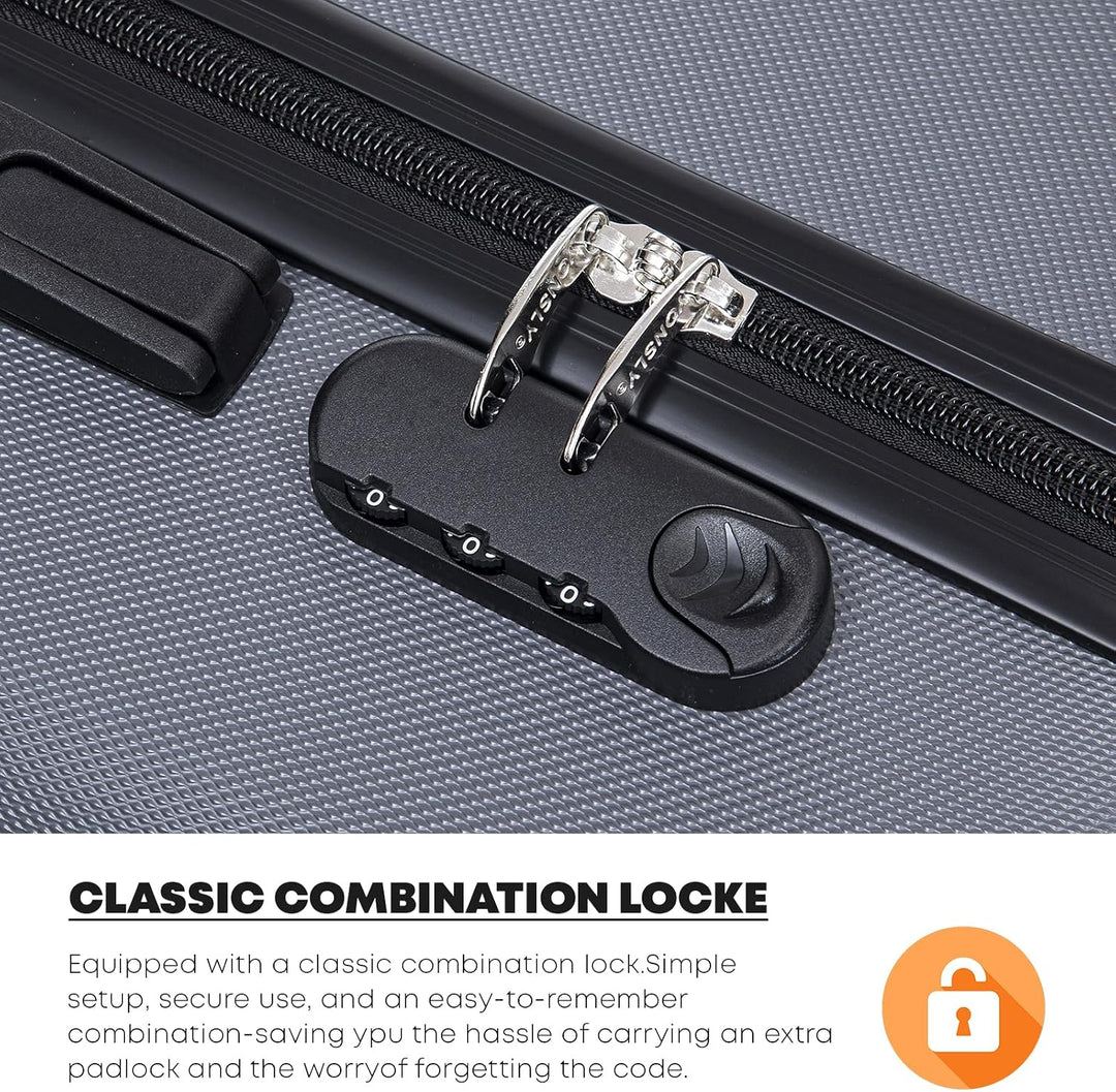 Koffer Suitcase L Grau, Trolley Reisekoffer, Rollkoffer Handgepäck mit 4 Rollen 360°, Hartschalenrei