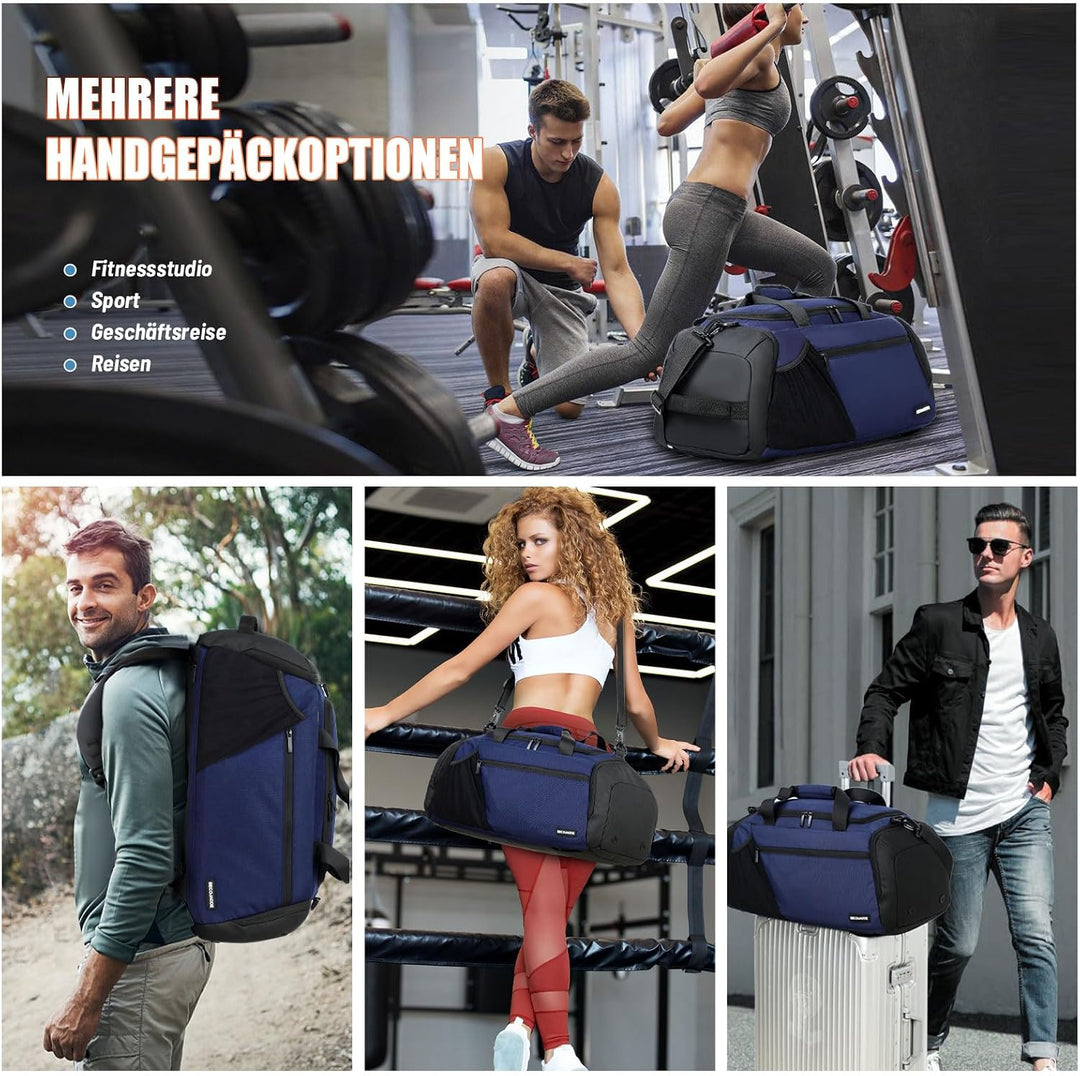 Sporttasche Herren 40L Gross Sporttaschen Reiserucksack Mehrere Taschen Rucksack mit Schuhfach Nassf