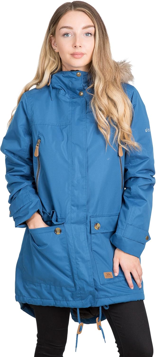 Trespass Clea, Wasserdichte Jacke mit Einrollbarer Kapuze für Damen XXS Blau, XXS Blau