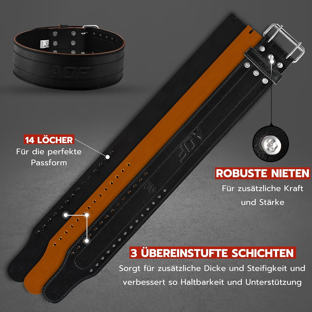 AQF Gewichthebergürtel Herren - 6mm 100% Echtem Leder Trainingsgürtel - Rückenstützgürtel Gym Liftin
