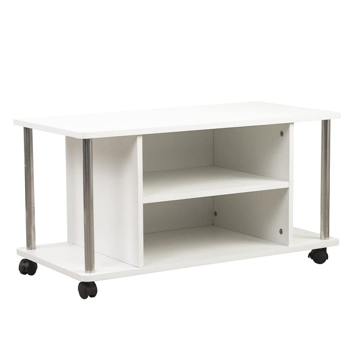 BAKAJI Wagen TV-Schrank, weiss, 4 Räder, Fernseher, Holz, MDF, Holzwerkstoff Metall, Medium