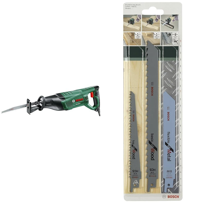 Bosch Säbelsäge PSA 900 E (900 Watt, im Karton) + Bosch 2609256715 DIY Säbelsägeblattset 3-teilig S9