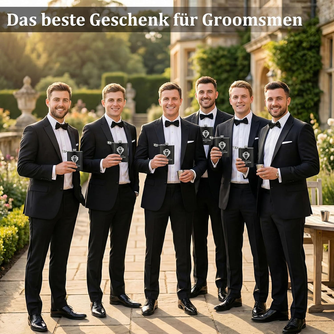 Willst Du Mein Trauzeuge Sein Flachmann Mit Gravur In Schwarz, Einzigartiges Geschenkset Mit Trinkbe