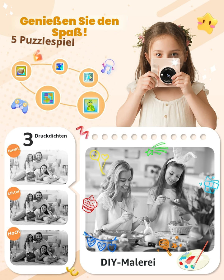 Kinderkamera Sofortbildkamera, 2,4 Zoll Sofortbildkamera Kinder mit 32G Karte und Fotopapier Drucken