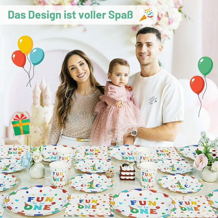 Heboland Pappteller Kindergeburtstag bunt Polka Dot Design Partygeschirr Set Geburtstag 125pcs Pappt