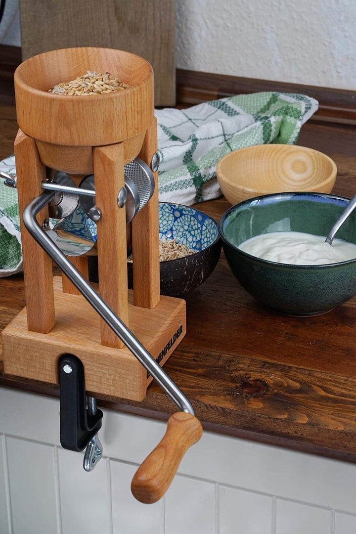 ESCHENFELDER Flockenquetsche | Flocker | Tischmodell mit Holztrichter | frische Haferflocken 20, 20