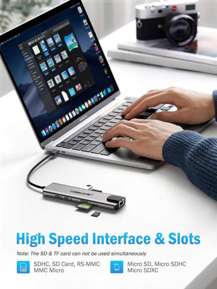 Docking Station USB C, Lemorele USB C Hub 9 in 1 Aluminiumgehäuse mit 1 Gbps Ethernet, 4K HDMI, 100W