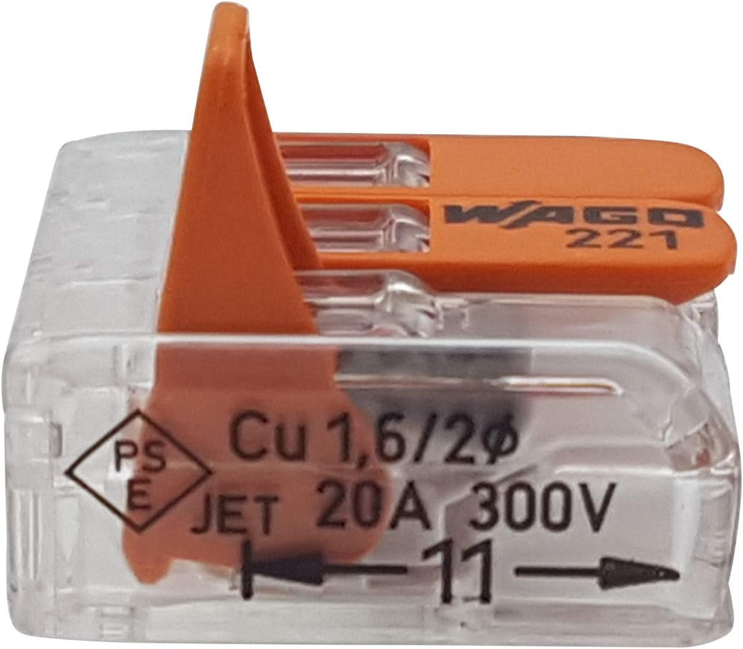 WAGO Plug-in terminal 3-way with lever for rigid (0.2-4 mm²) and flexible (0.14-4 mm²) wires to open