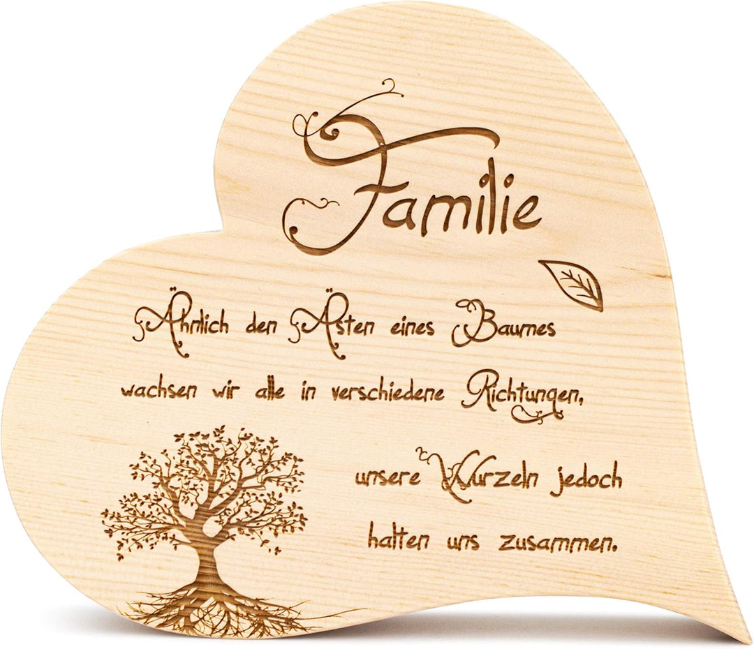 sagl.tirol holzmanufaktur Zirbenherz mit Lebensbaum und Spruch Familie. (20 cm), 20 cm