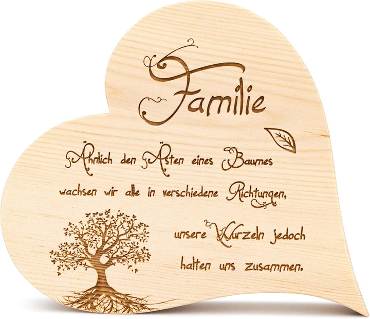 sagl.tirol holzmanufaktur Zirbenherz mit Lebensbaum und Spruch Familie. (20 cm), 20 cm