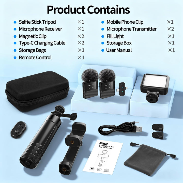 yAyusi Vlogging-Kit für iPhone/Android, YouTube-Starter-Kit, Beinhaltet Mini-Stativ, Telefonclip, Fü