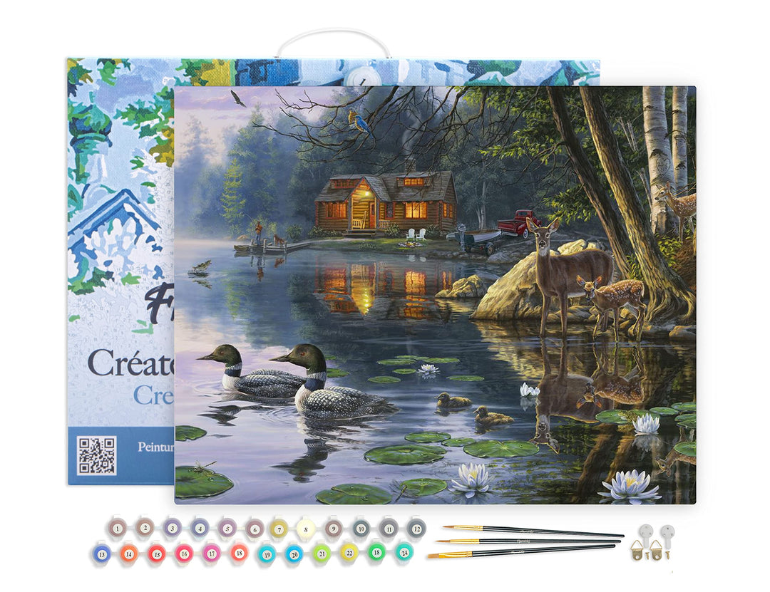Figured'Art Malen Nach Zahlen Erwachsene Mit Rahmen Chalet am See - Paint by Numbers Basteln DIY Bas