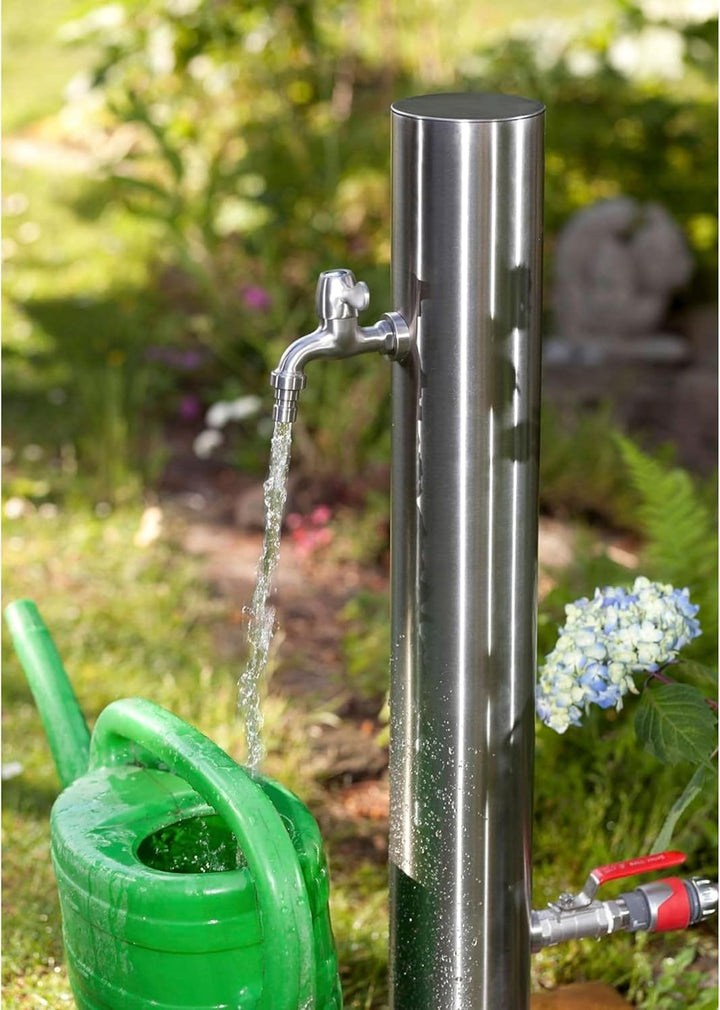 UPP Wasserzapfsäule aus rostfreiem Edelstahl inklusive 2 Auslaufhähnen, verdeckte Wasserzuleitung -