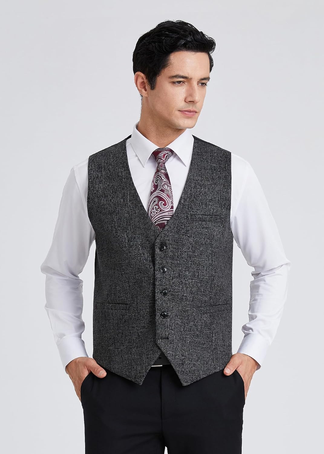 HISDERN Herren Anzugweste Formale Hochzeit Klassische Retro Baumwolle V-Ausschnitt Einfarbige Elegan