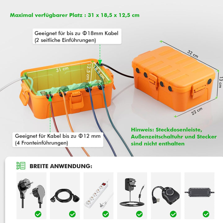 RESTMO extra grosse kabelbox (32 x 22 x 13 cm), IP54 wasserdicht, Outdoor kabel safe box, wetterfest