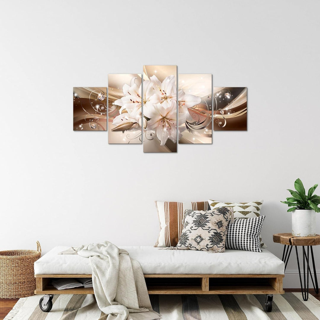 Runa Art Bild Wohnzimmer Schlafzimmer Blumen Lilien 5 Teilig Abstrakt Beige Braun Wandbilder auf Vli