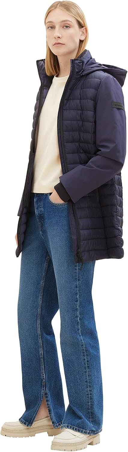 TOM TAILOR Damen 1037477 Hybrid Steppmantel mit Kapuze (1er Pack) XXL 30025 - Navy Midnight Blue, XX