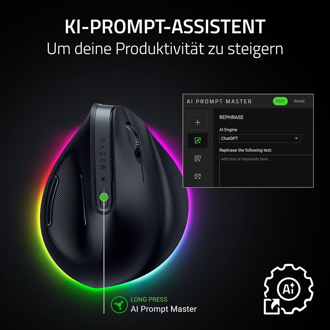 Razer Pro Click V2 Vertical - Vertikale ergonomische kabellose Maus für Rechtshänder - KI Prompt Ass