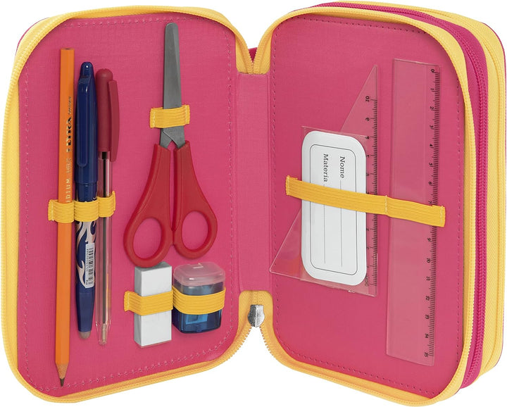 Kirby Mit Stift Frixion, Federmäppchen mit 3 Reissverschlüssen, Unisex, Kinder und Jungen, Rosa (Pin