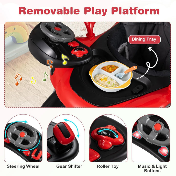 FANTASK 7 in 1 Lauflernhilfe mit abnehmbarem Verdeck, Lauflernwagen höhenverstellbar mit Spielboard,