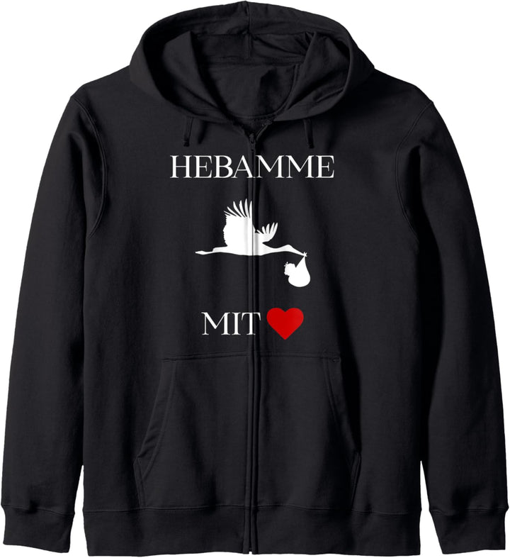 Hebamme mit Herz T-Shirt | Hebamme Geschenk Kapuzenjacke