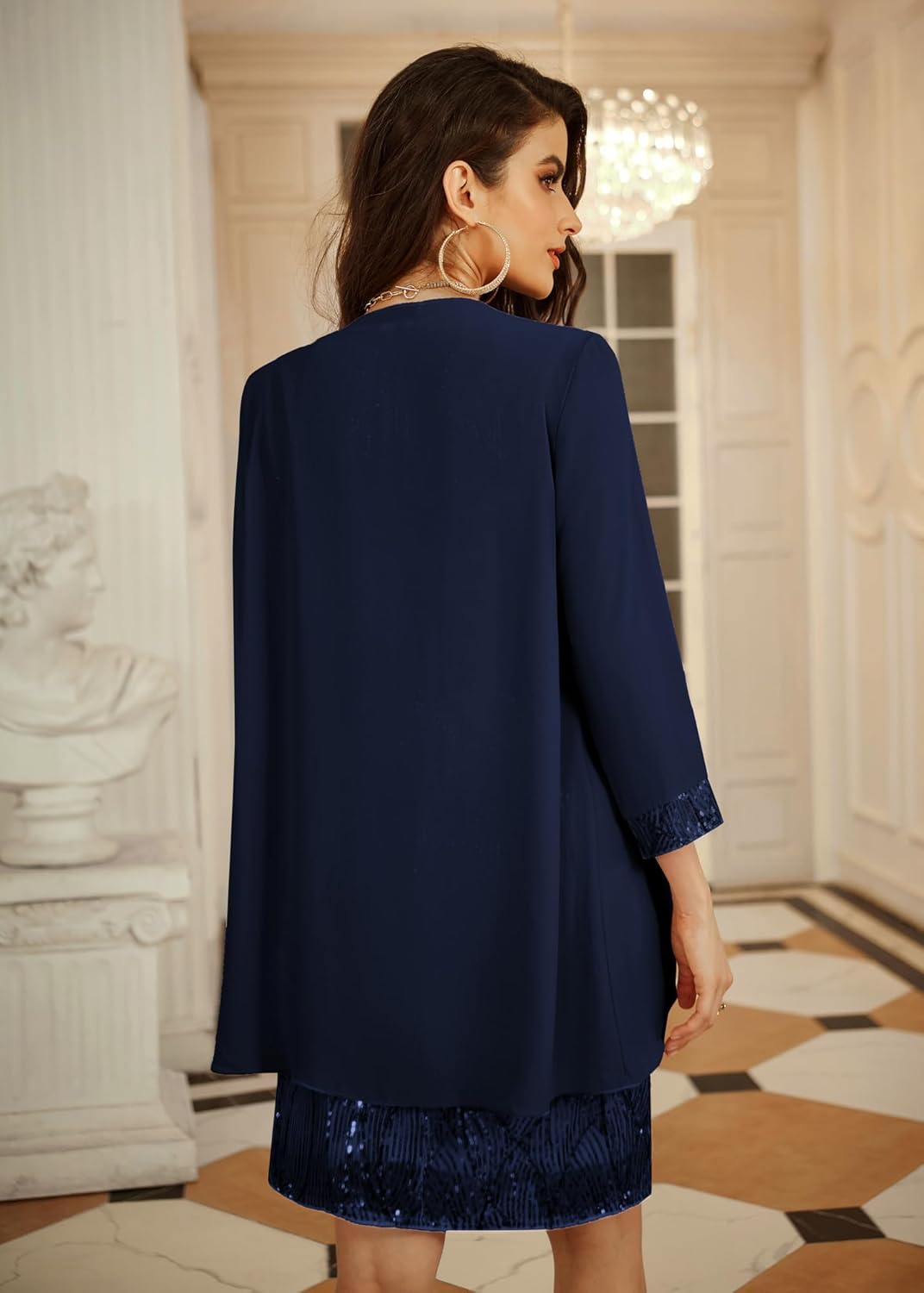 GRACE KARIN Damen Ärmelloses Rundhals Pailletten Cami Kleid Elegant Zweiteiler Tüll Cardigan Abendkl