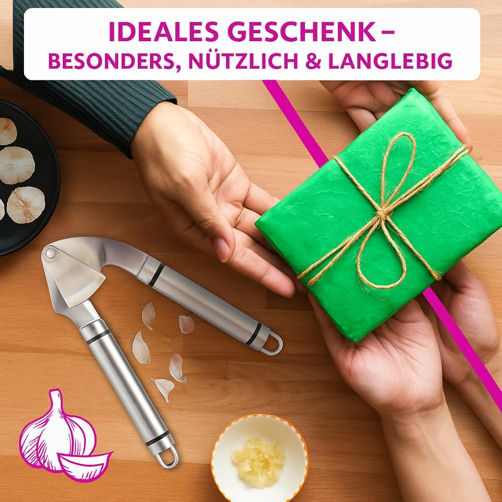 Manuelle Knoblauchpresse aus Edelstahl – Profi Küchenhelfer zum schnellen Schälen & Zerkleinern von
