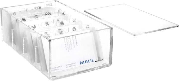 Maul Visitenkartenbox aus Acryl | Schreibtisch Organizer inkl. Deckel zur Aufbewahrung von Kunden- u