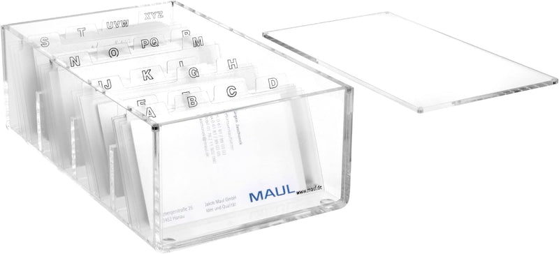 Maul Visitenkartenbox aus Acryl | Schreibtisch Organizer inkl. Deckel zur Aufbewahrung von Kunden- u
