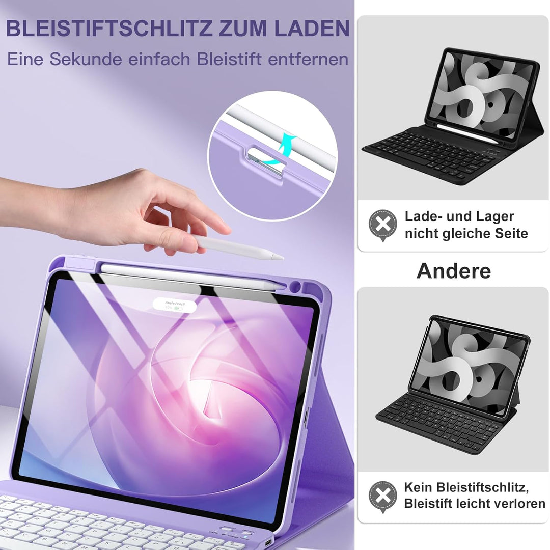 Vobafe Hülle mit Tastatur für iPad Air 11 Zoll M2 2024/iPad Air 6 5 4 2022 2020 10,9 Zoll, 7 Farben