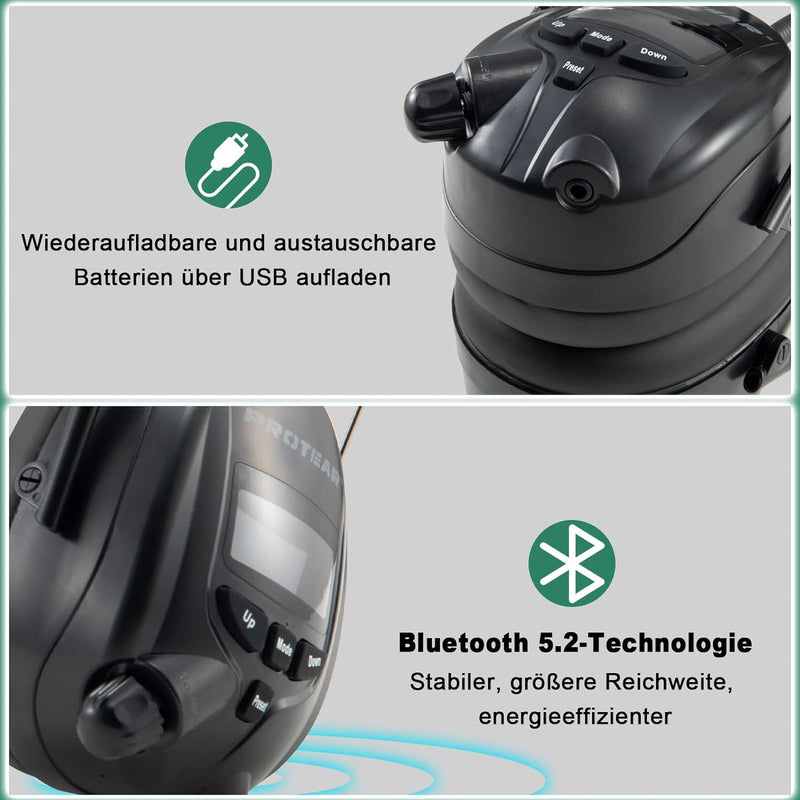 Gehörschutz mit Radio DAB + / FM, integriertem Bluetooth und Mikrofon, SNR