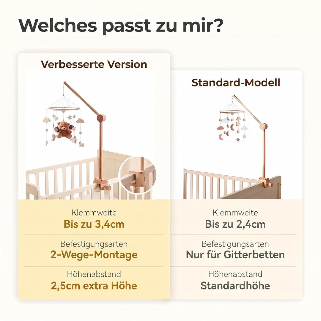 let's make Mobile Verbesserte Version Halterung Holz für Babybet, Höhenverstellbarer & 360° Drehbare