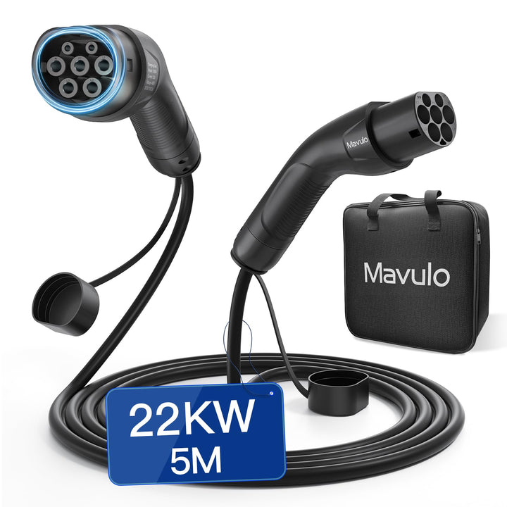 Mavulo Typ 2 Ladekabel,Modus 3 22kW 32A 5 Meter 3 Phasig für EV Elektroautos,Typ 2 auf Typ 2 EV-Lade