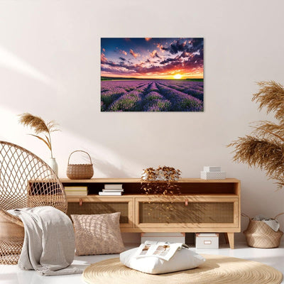 Bilder auf Leinwand Lavendel Berge Feld Leinwandbild mit Rahmen 70x50cm Wandbilder Dekoration Wohnzi