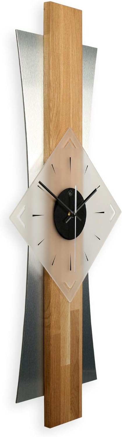 Kreative Feder Designer-WANDUHR aus hochwertigem Eichenholz mit modernem Metallic-Look (Eiche, leise